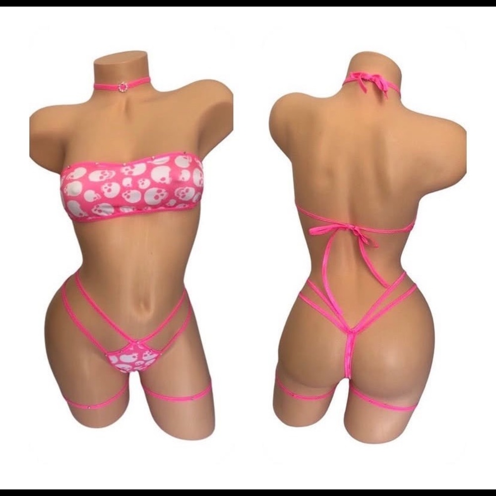 Pink Skull Print Women's Bikini Set